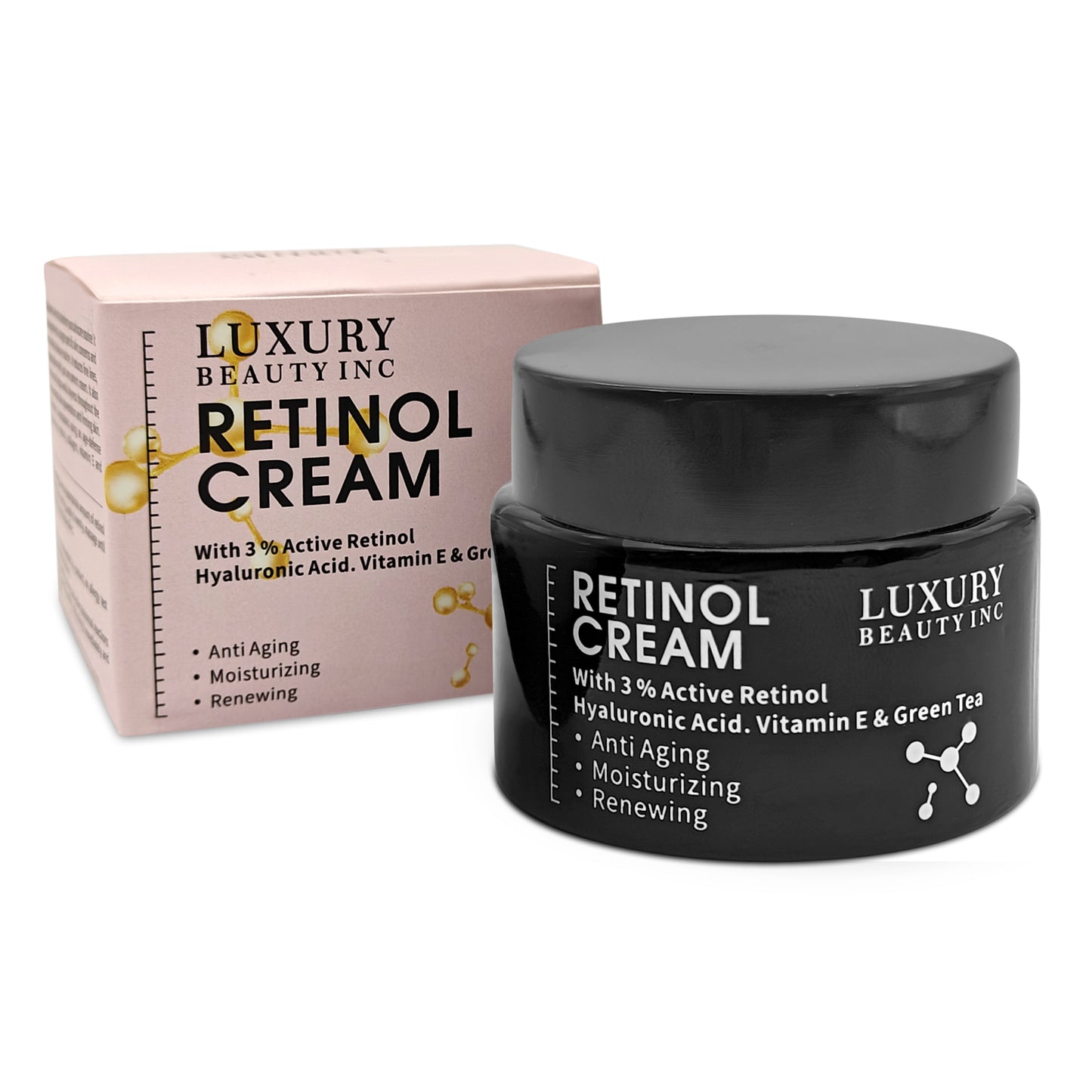 Luxury Beauty Inc Retinol Cream 3% Active Retinol Hyaluronic Acid Vitamin E Green Tea Anti-Aging Moisturizing Renewing Skincare Collagen Vitamin C Face Cream for Dark Spots, Repair Skin & Anti-Aging