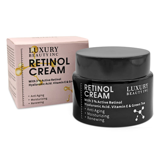 Luxury Beauty Inc Retinol Cream 3% Active Retinol Hyaluronic Acid Vitamin E Green Tea Anti-Aging Moisturizing Renewing Skincare Collagen Vitamin C Face Cream for Dark Spots, Repair Skin & Anti-Aging