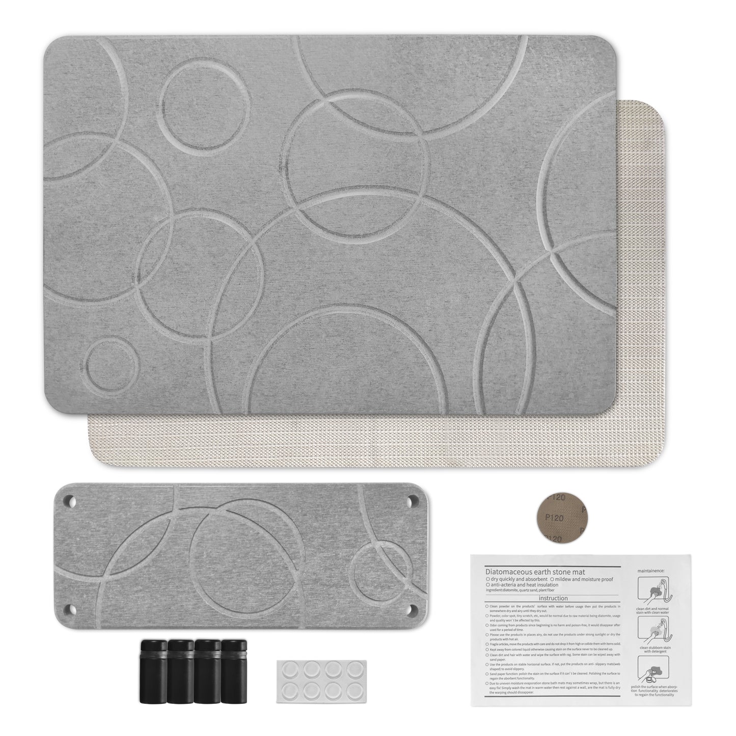 Stone Bath Mat - Diatomaceous Earth Shower Mat & Sink Caddy Set - Non-Slip Super Absorbent Quick Drying Bathroom Floor Mat - Premium Diatomite Stone - Elegant and Durable