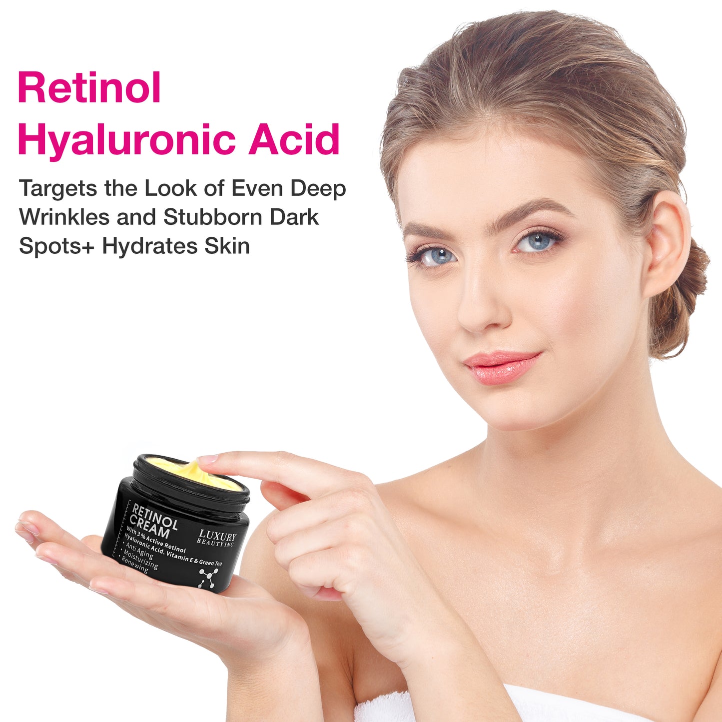 Luxury Beauty Inc Retinol Cream 3% Active Retinol Hyaluronic Acid Vitamin E Green Tea Anti-Aging Moisturizing Renewing Skincare Collagen Vitamin C Face Cream for Dark Spots, Repair Skin & Anti-Aging