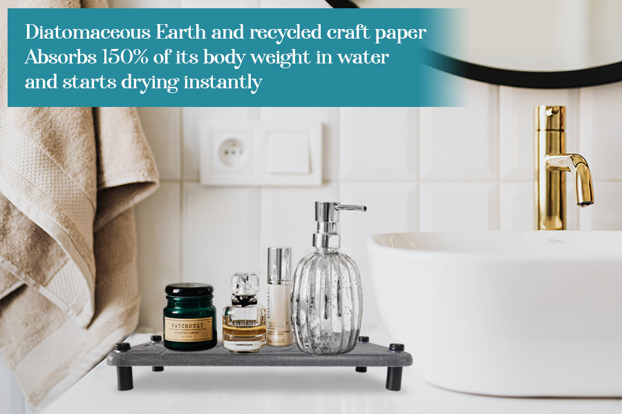 Stone Bath Mat - Diatomaceous Earth Shower Mat & Sink Caddy Set - Non-Slip Super Absorbent Quick Drying Bathroom Floor Mat - Premium Diatomite Stone - Elegant and Durable