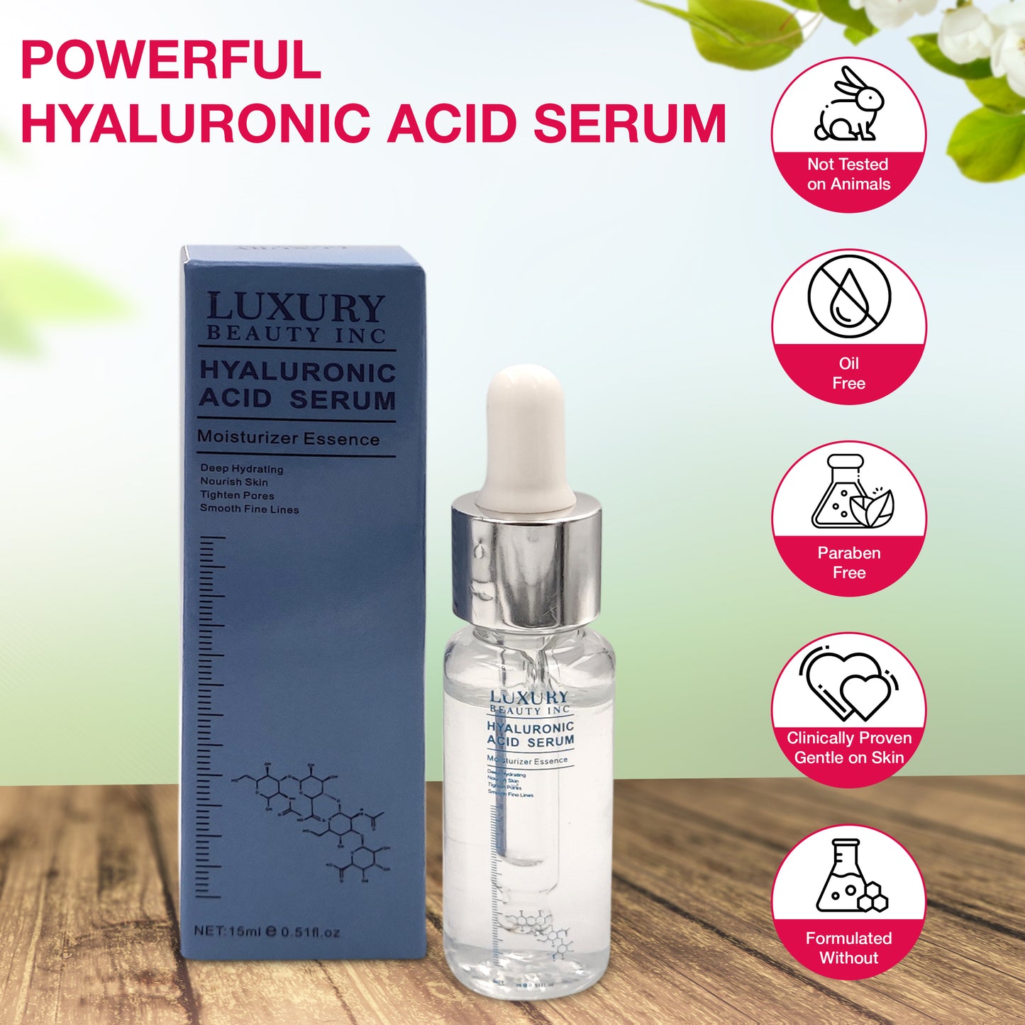 Luxury Beauty Inc 4D Hyaluronic Acid Facial Serum: Anti-Aging Moisturizer & Skin Care Solution to Reduce Eye Bags, Dark Spots & Fine Lines, Tightening Sagging Skin and Firming Wrinkles.