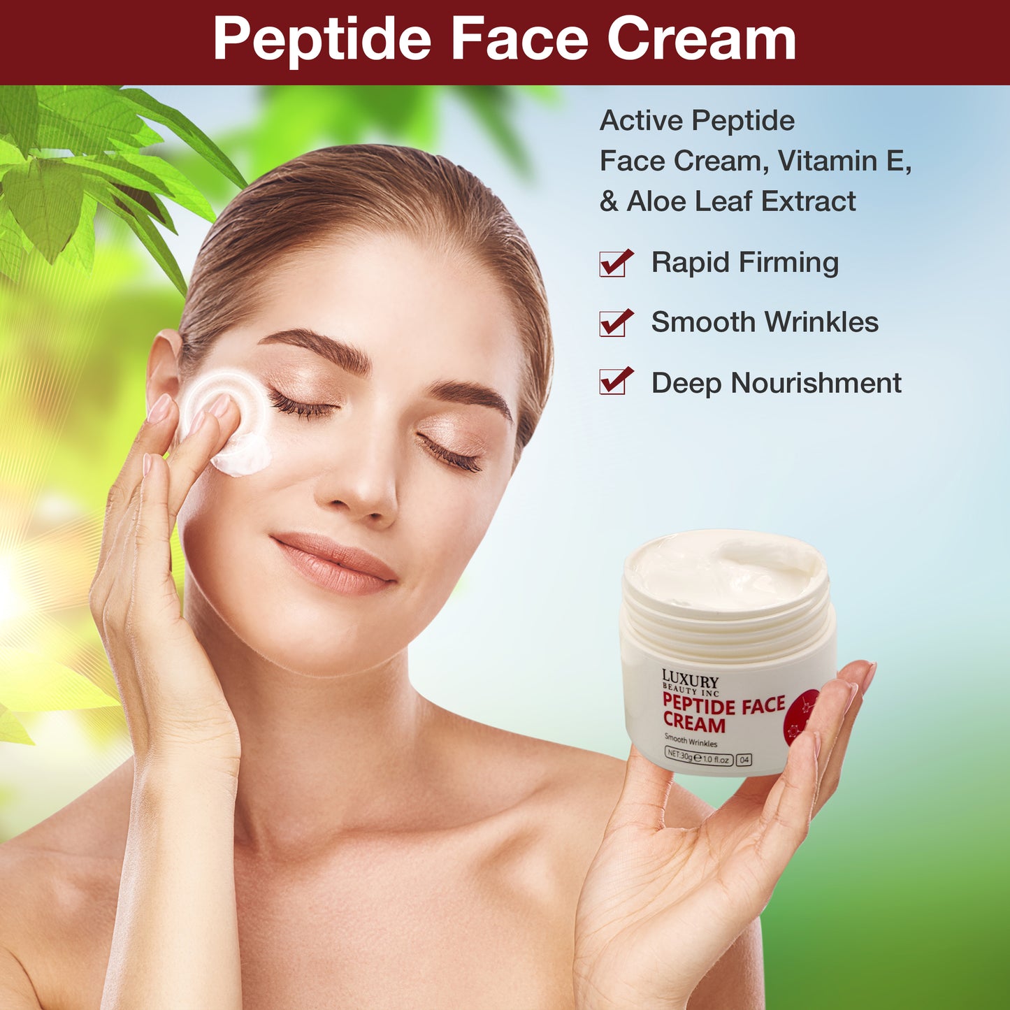 Luxury Beauty Inc Peptide Face Cream Moisturizer for Skin Care: Collagen-Based Anti-Aging Firming Formula to Smooth Wrinkles, Reduce Dark Spots and Fade Fine Lines.