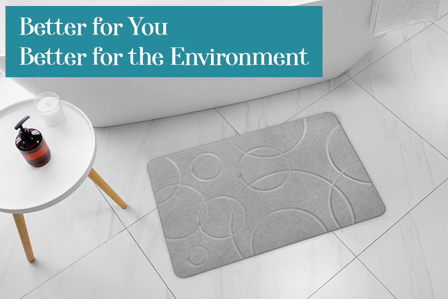 Stone Bath Mat - Diatomaceous Earth Shower Mat & Sink Caddy Set - Non-Slip Super Absorbent Quick Drying Bathroom Floor Mat - Premium Diatomite Stone - Elegant and Durable