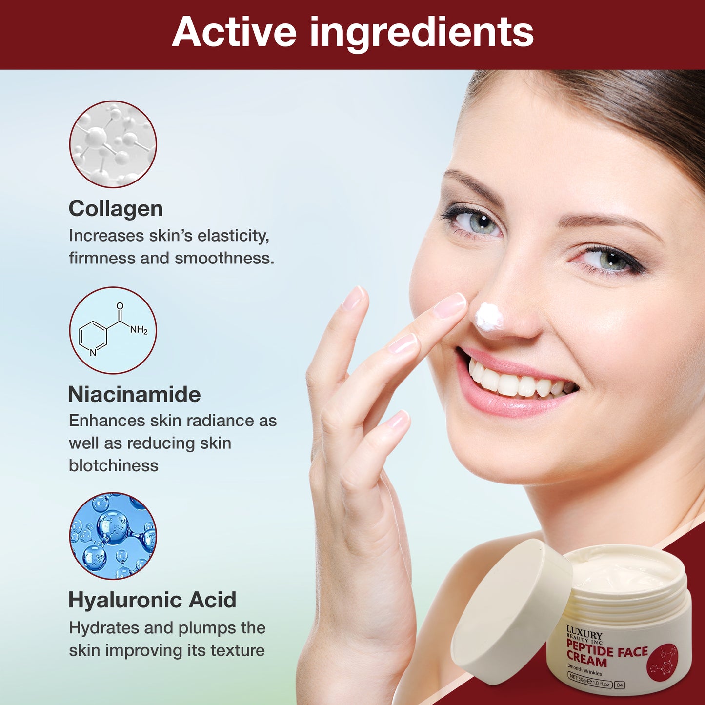 Luxury Beauty Inc Peptide Face Cream Moisturizer for Skin Care: Collagen-Based Anti-Aging Firming Formula to Smooth Wrinkles, Reduce Dark Spots and Fade Fine Lines.