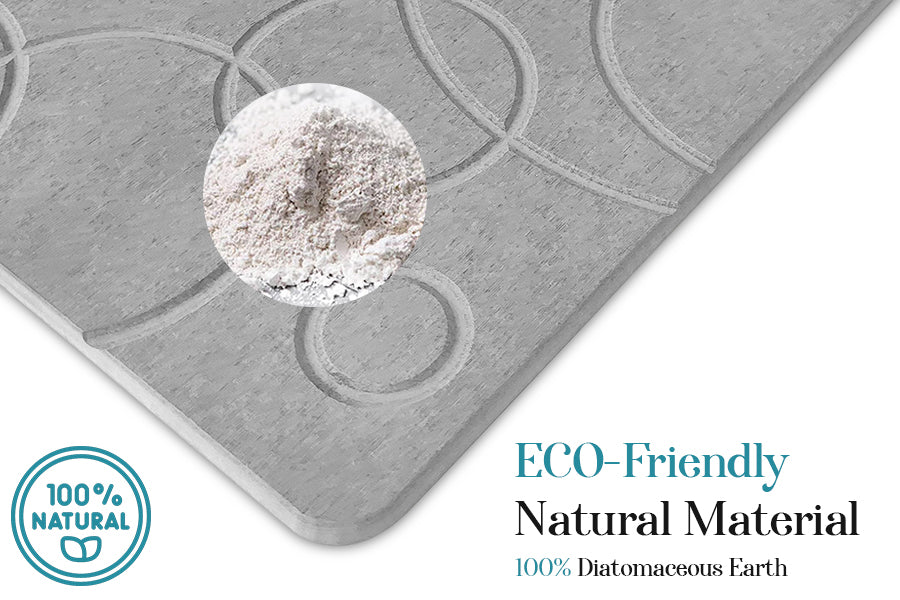 Stone Bath Mat - Diatomaceous Earth Shower Mat & Sink Caddy Set - Non-Slip Super Absorbent Quick Drying Bathroom Floor Mat - Premium Diatomite Stone - Elegant and Durable