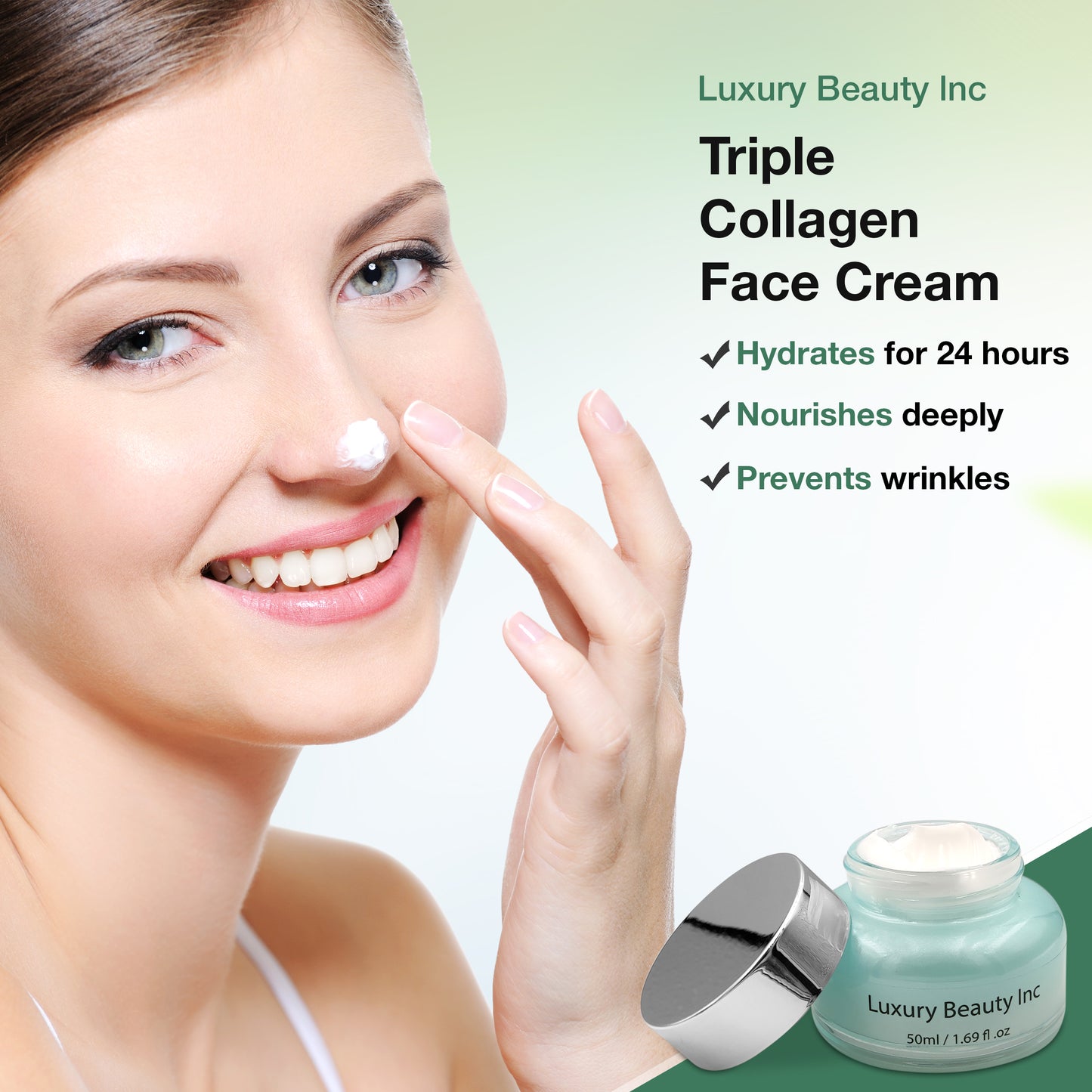 Organic Triple Collagen Anti Aging Skincare Face Cream | Moisturizing and Skin Firming with Natural Ingredients to Reduce Fine Lines, Dark Spots and Deep Hydration.