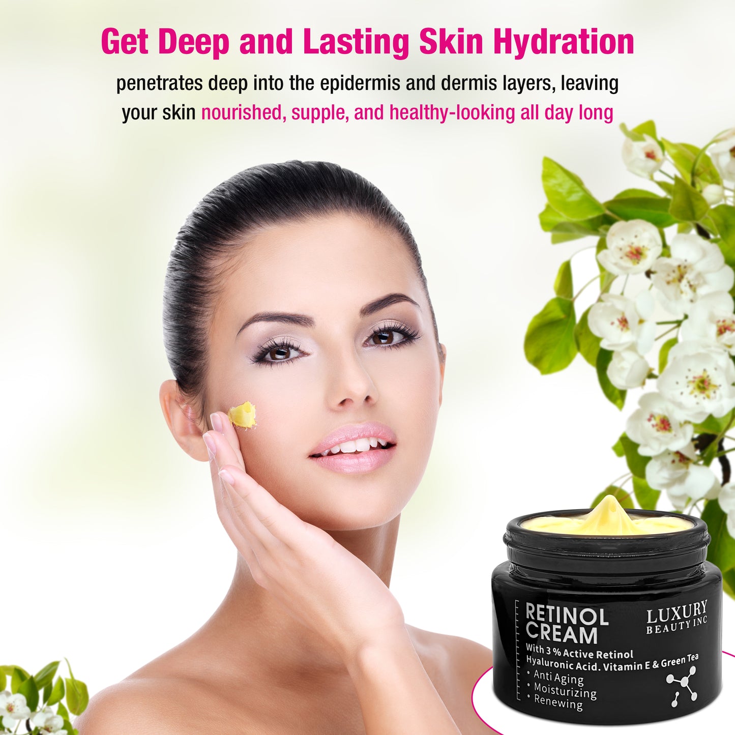 Luxury Beauty Inc Retinol Cream 3% Active Retinol Hyaluronic Acid Vitamin E Green Tea Anti-Aging Moisturizing Renewing Skincare Collagen Vitamin C Face Cream for Dark Spots, Repair Skin & Anti-Aging