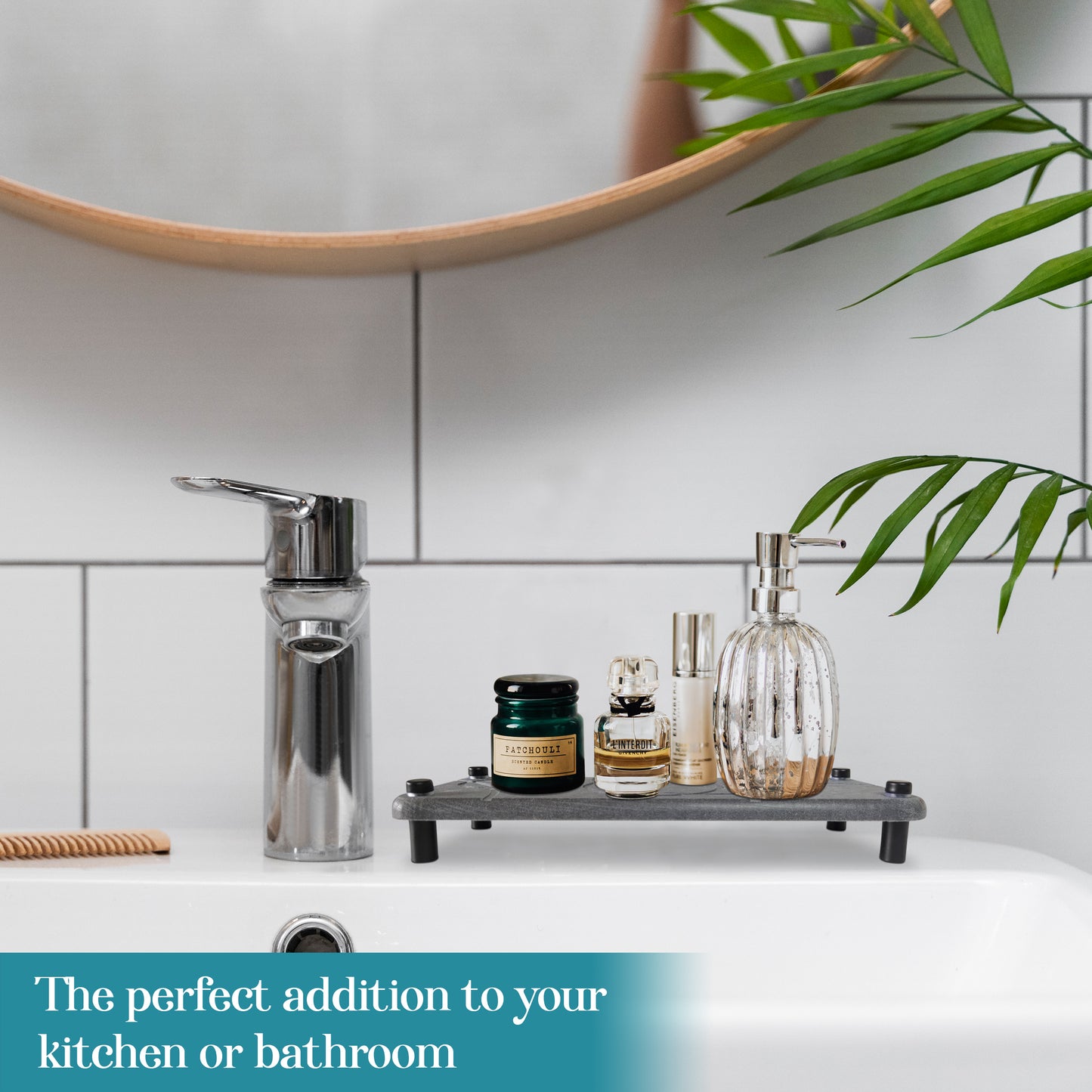 Stone Bath Mat - Diatomaceous Earth Shower Mat & Sink Caddy Set - Non-Slip Super Absorbent Quick Drying Bathroom Floor Mat - Premium Diatomite Stone - Elegant and Durable
