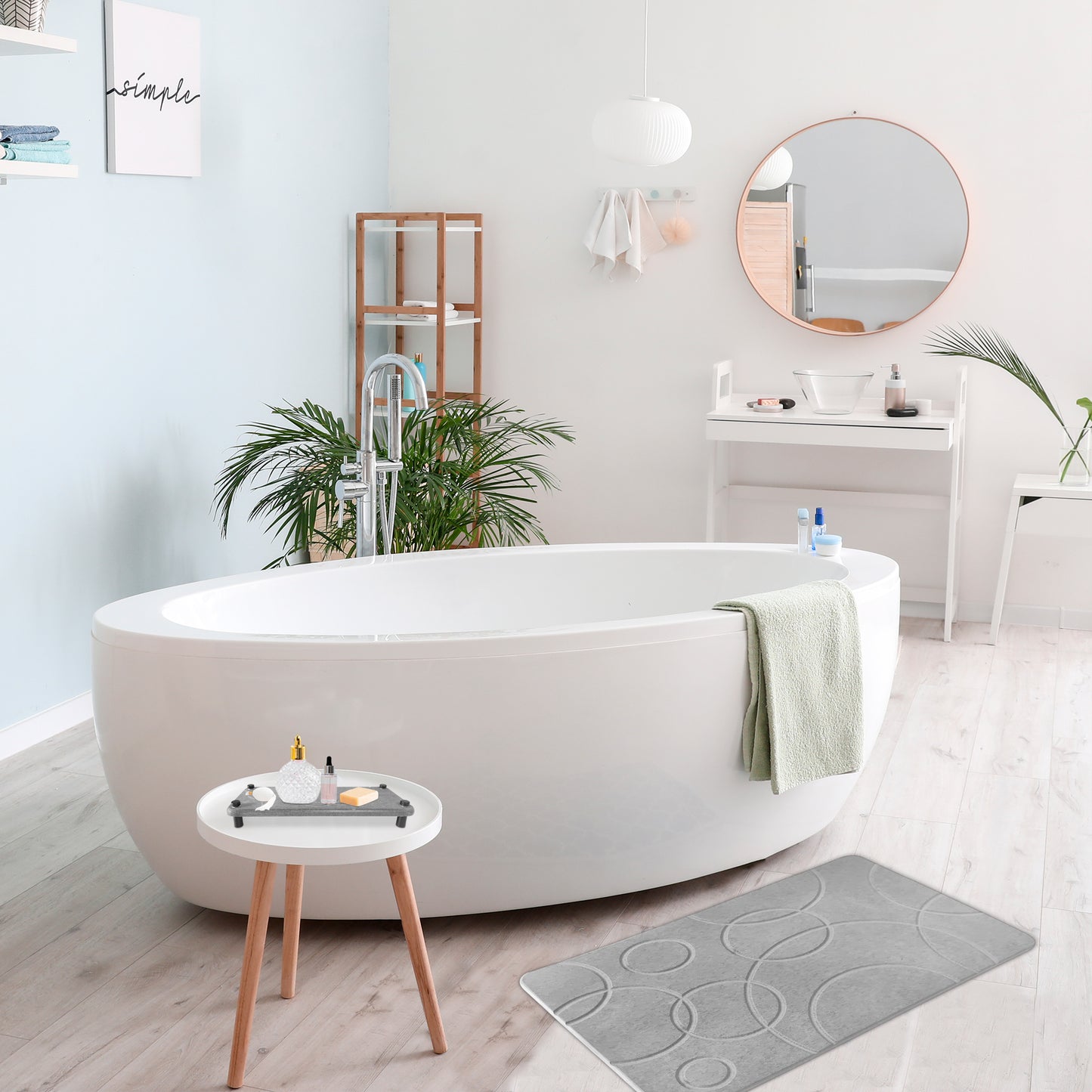 Stone Bath Mat - Diatomaceous Earth Shower Mat & Sink Caddy Set - Non-Slip Super Absorbent Quick Drying Bathroom Floor Mat - Premium Diatomite Stone - Elegant and Durable