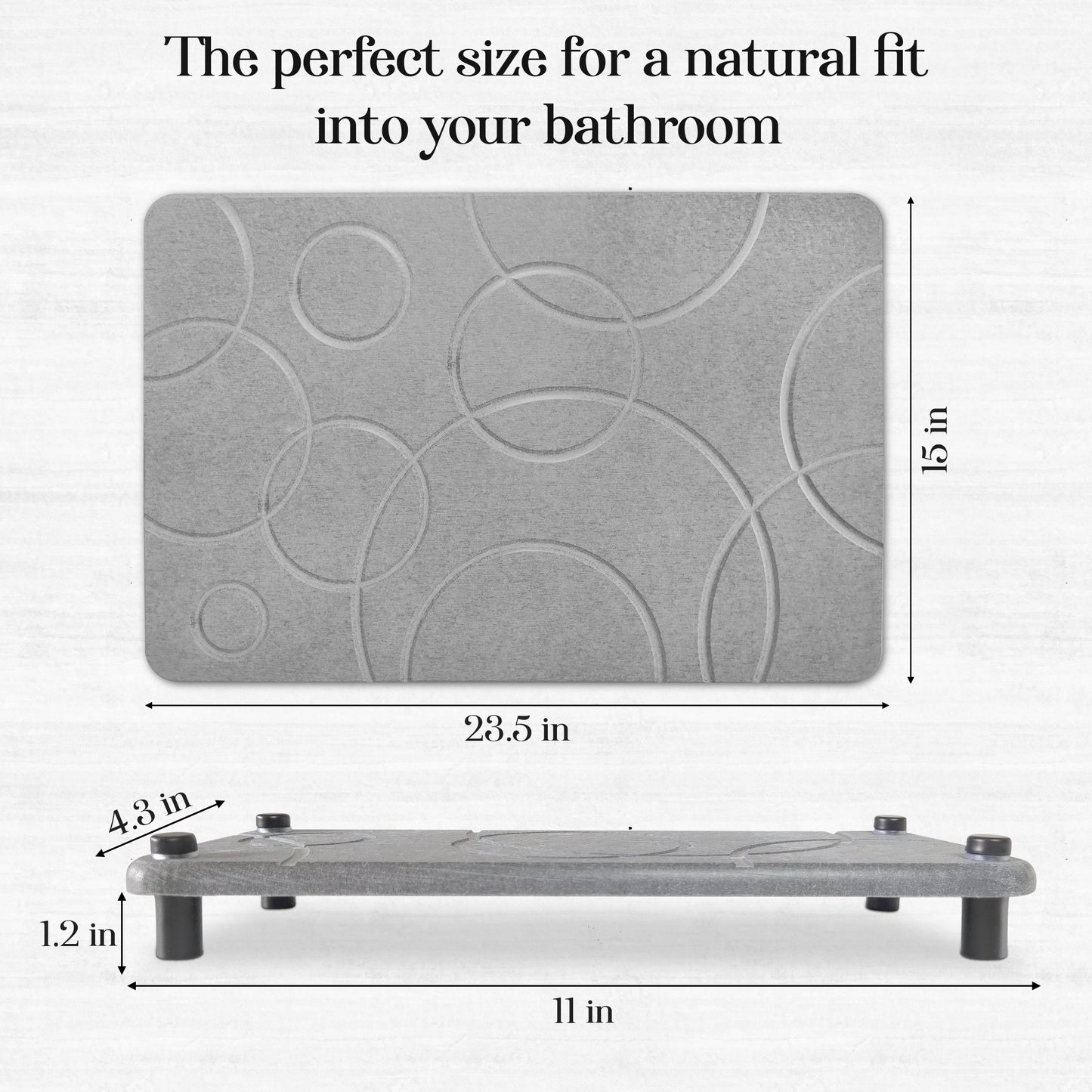 Stone Bath Mat - Diatomaceous Earth Shower Mat & Sink Caddy Set - Non-Slip Super Absorbent Quick Drying Bathroom Floor Mat - Premium Diatomite Stone - Elegant and Durable